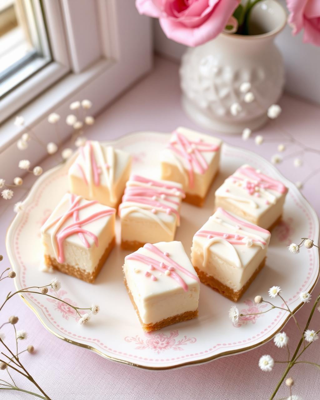 Cheesecake bites arranged on a vintage plate
