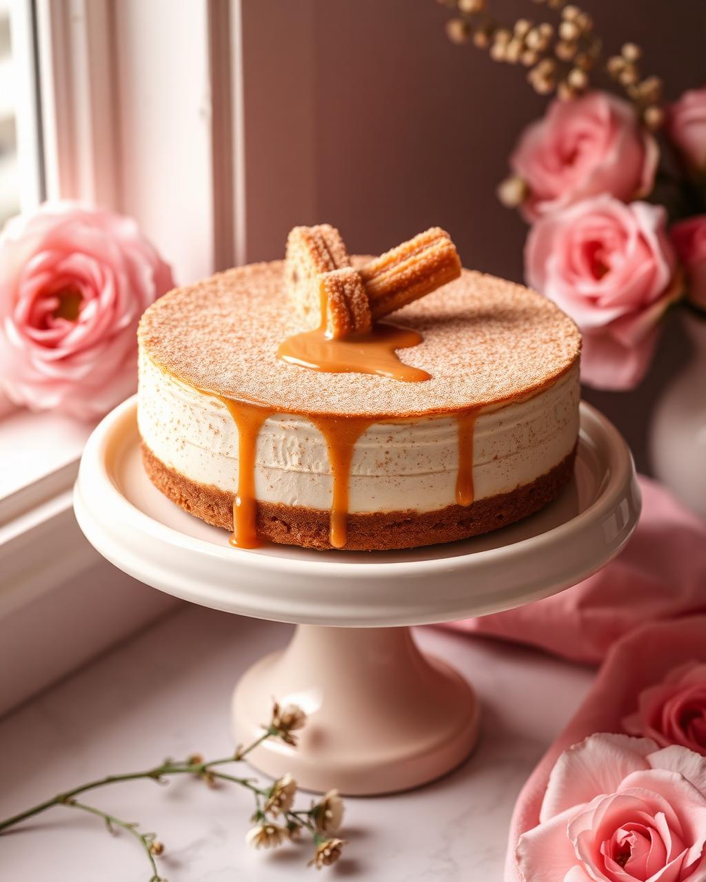 Churro cheesecake with cinnamon sugar